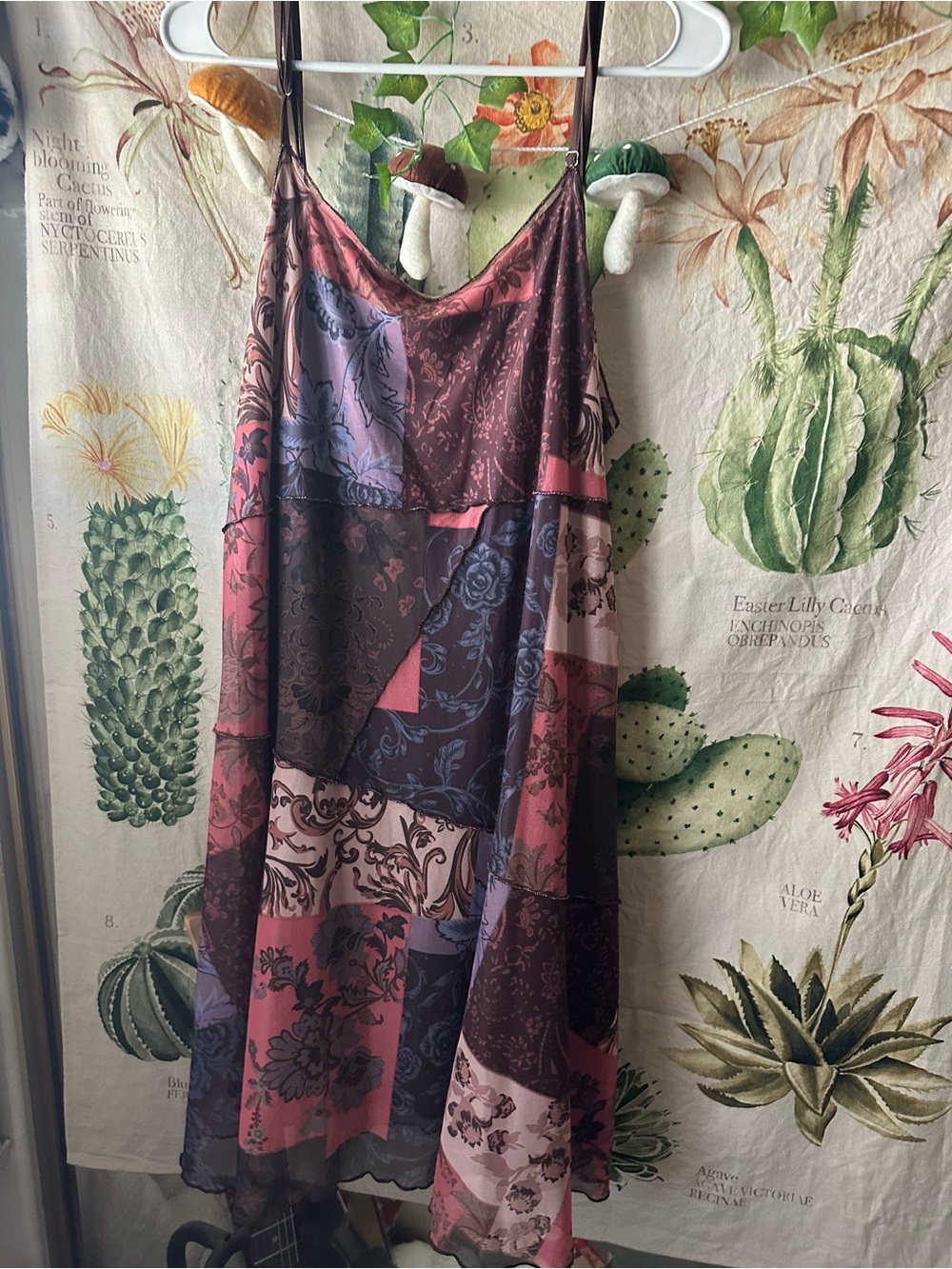 Cider Patchwork Satin Slip Dress in Rose and Plum - Picture 2 of 6